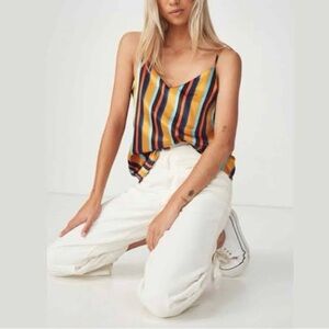 Cotton:On Riley Stripe Inca Gold Satin Astrid Cami Tank Top Blouse Sz XS NWT